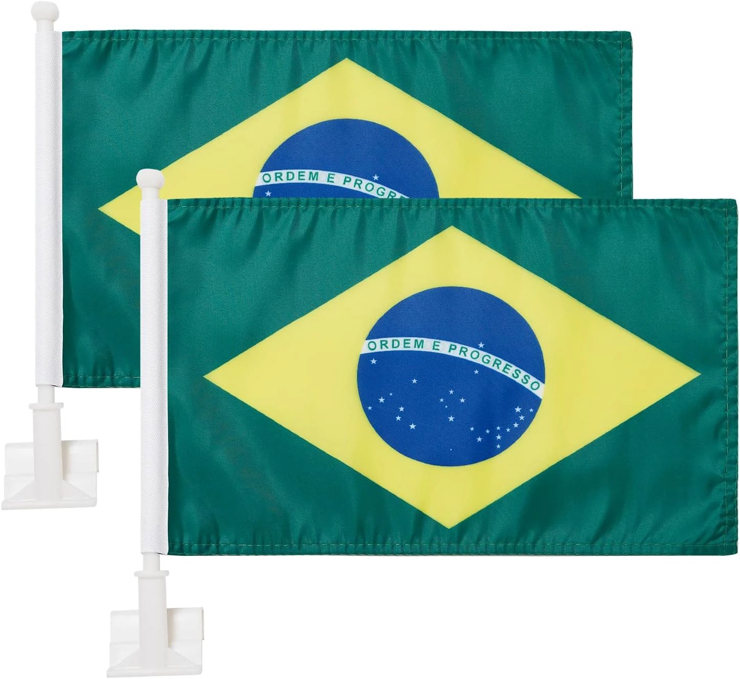 Brazilian Flag Car Window Flag of Brazil 11X18 Inch(28x46cm) 100% Polyester, Strong White Flagpole by flagsshop
