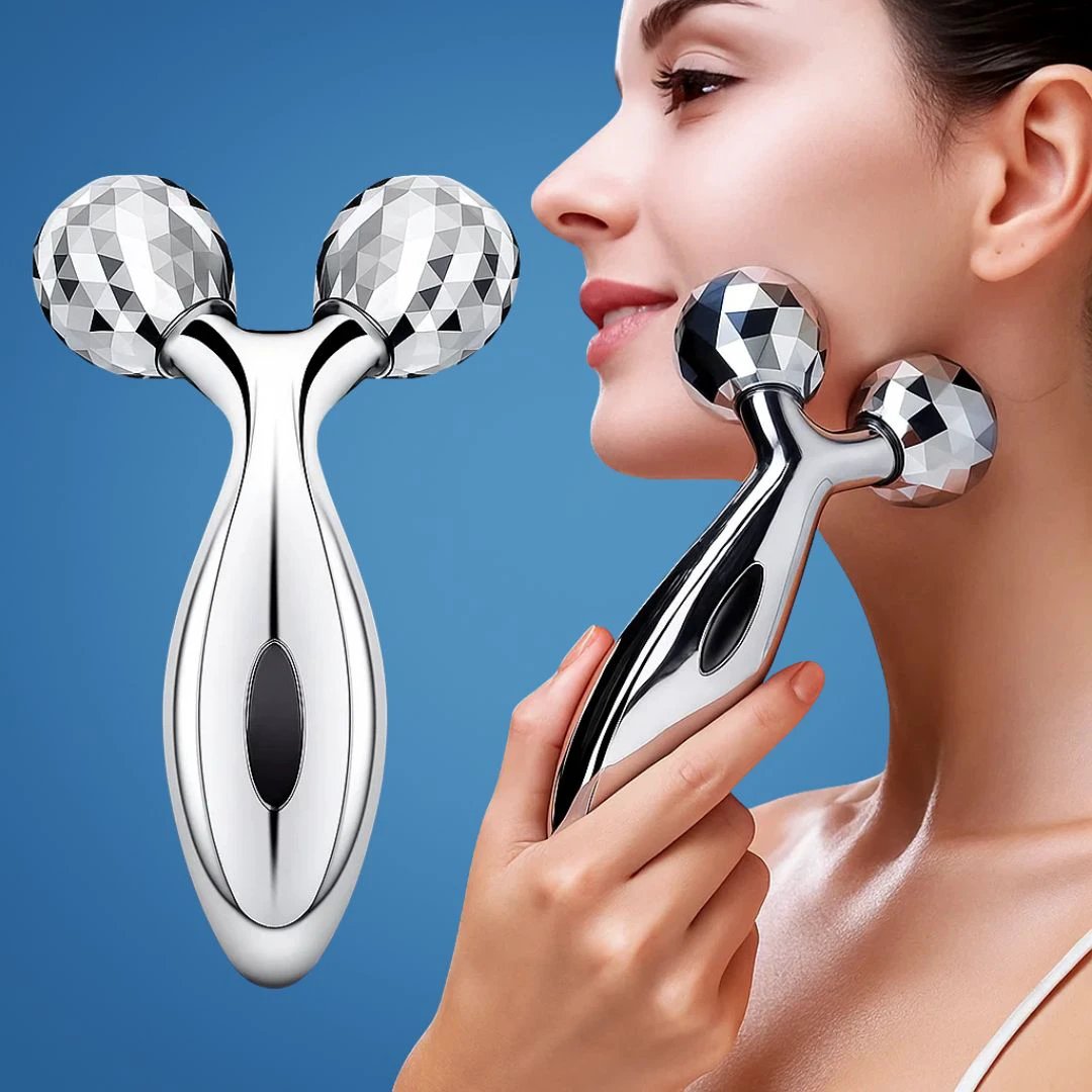 GlowRoller | Face Roller Massager – Depuffing & Lift – Metal Rolling Heads – Daily Spa Facial Bowlift by Bowlift