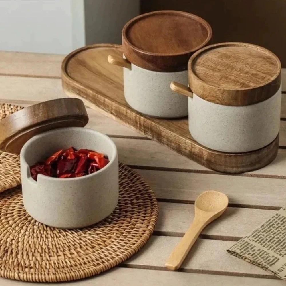 Rustic Ceramic Seasoning Jar Set by Casa & Beyond