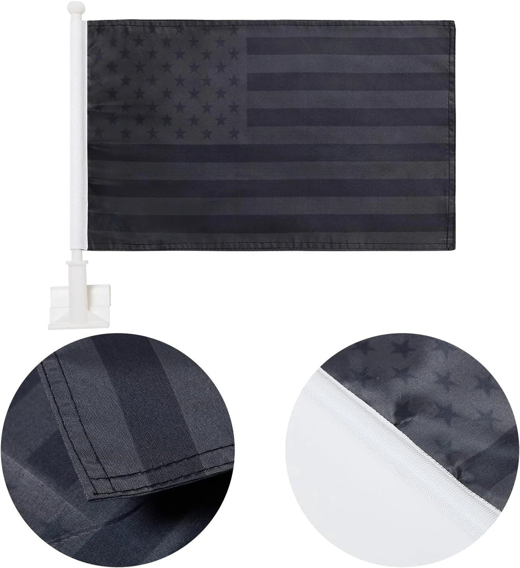 US Stars and Stripes Car Window Flag 11X18 Inch(28x46cm) 100% Polyester, Strong White Flagpole by flagsshop