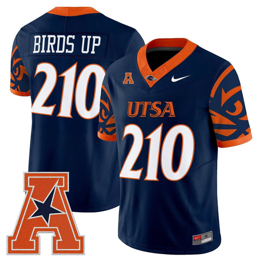 Birds Up Jersey #210 UTSA Roadrunners 2025 Vapor Limited V2 Stitched Navy by My Store NCAA Football Jerseys