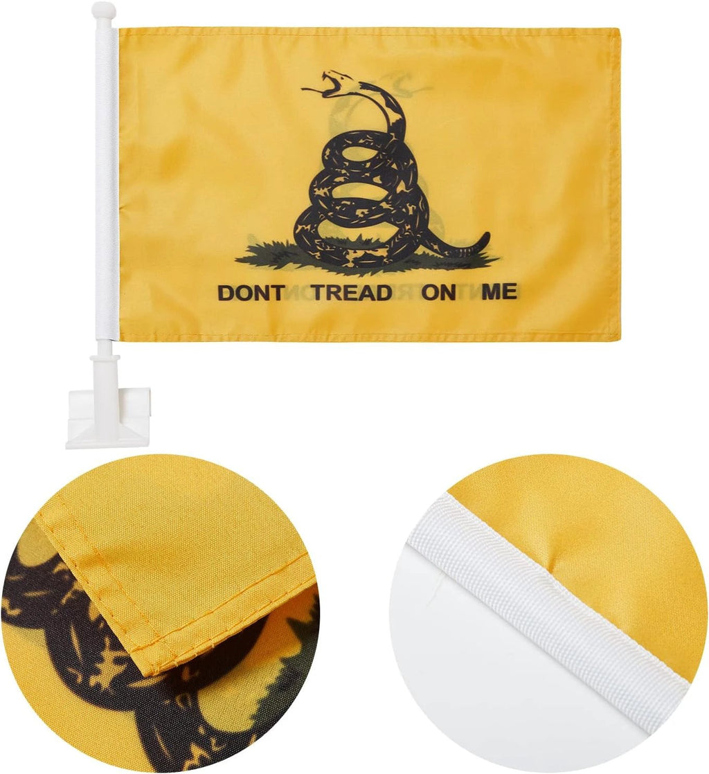 Dont Tread On Me Flag Car Window Flag Tea Party Flag 11X18Inch(28x46cm) 100% Polyester, Strong White Flagpole by flagsshop