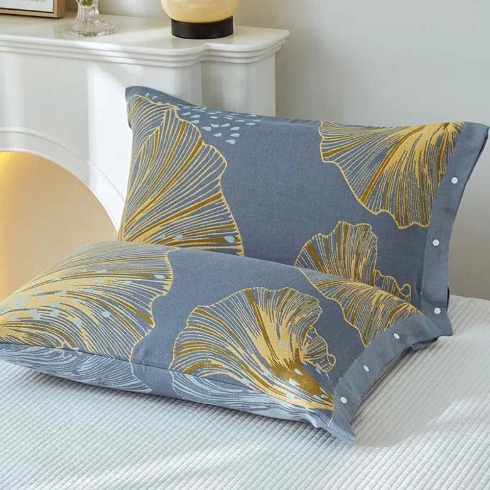 Golden Flora Pure Cotton Pillowcases | Twin Pack by Casa & Beyond