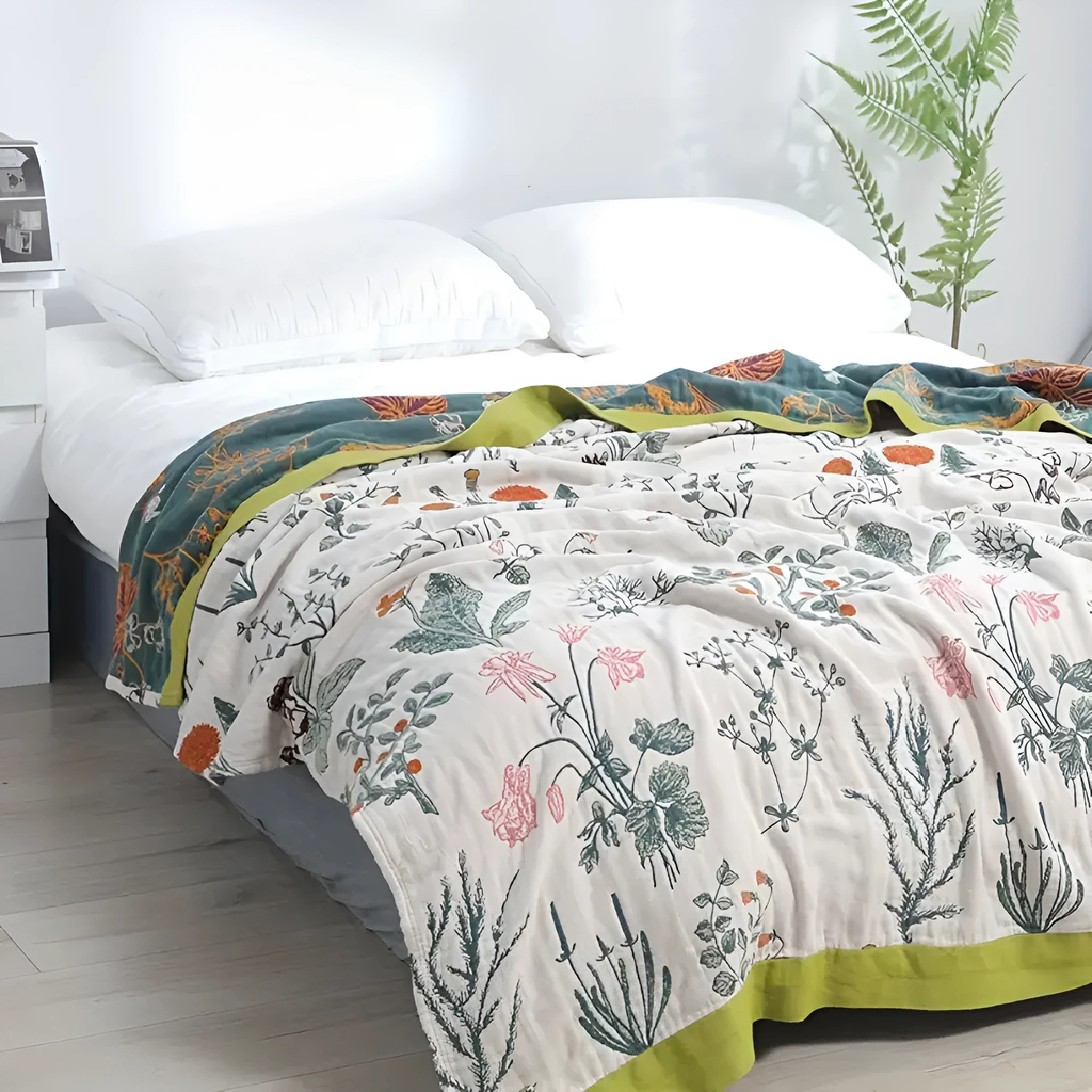 Farmhouse Floral Cotton Gauze Blanket by Casa & Beyond