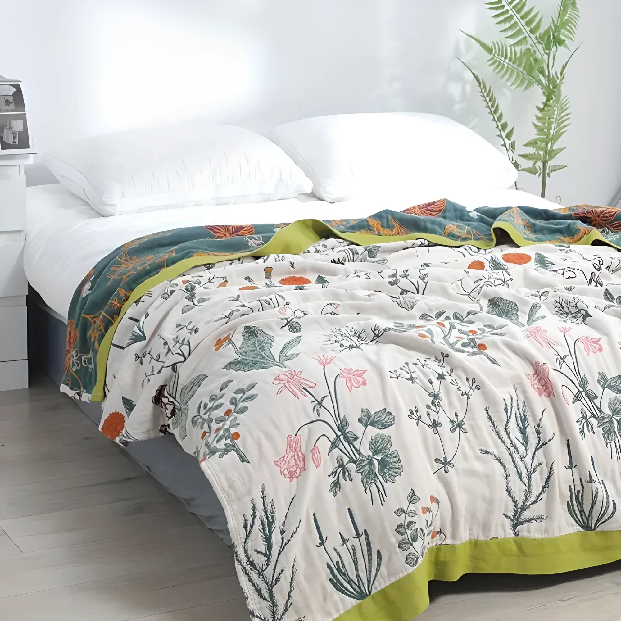 Farmhouse Floral Cotton Gauze Blanket by Casa & Beyond