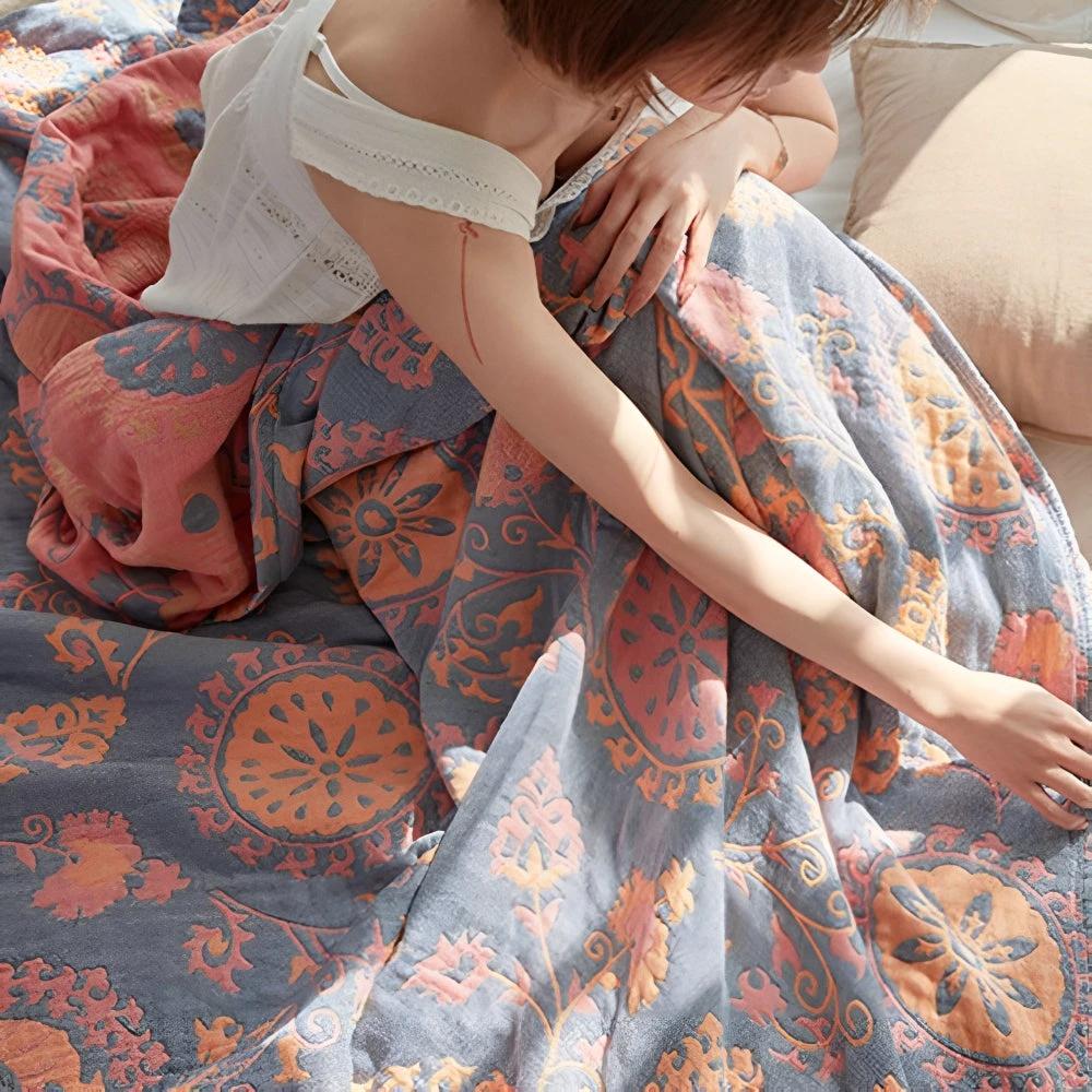 Rustic Floral Cotton Reversible Blanket by Casa & Beyond