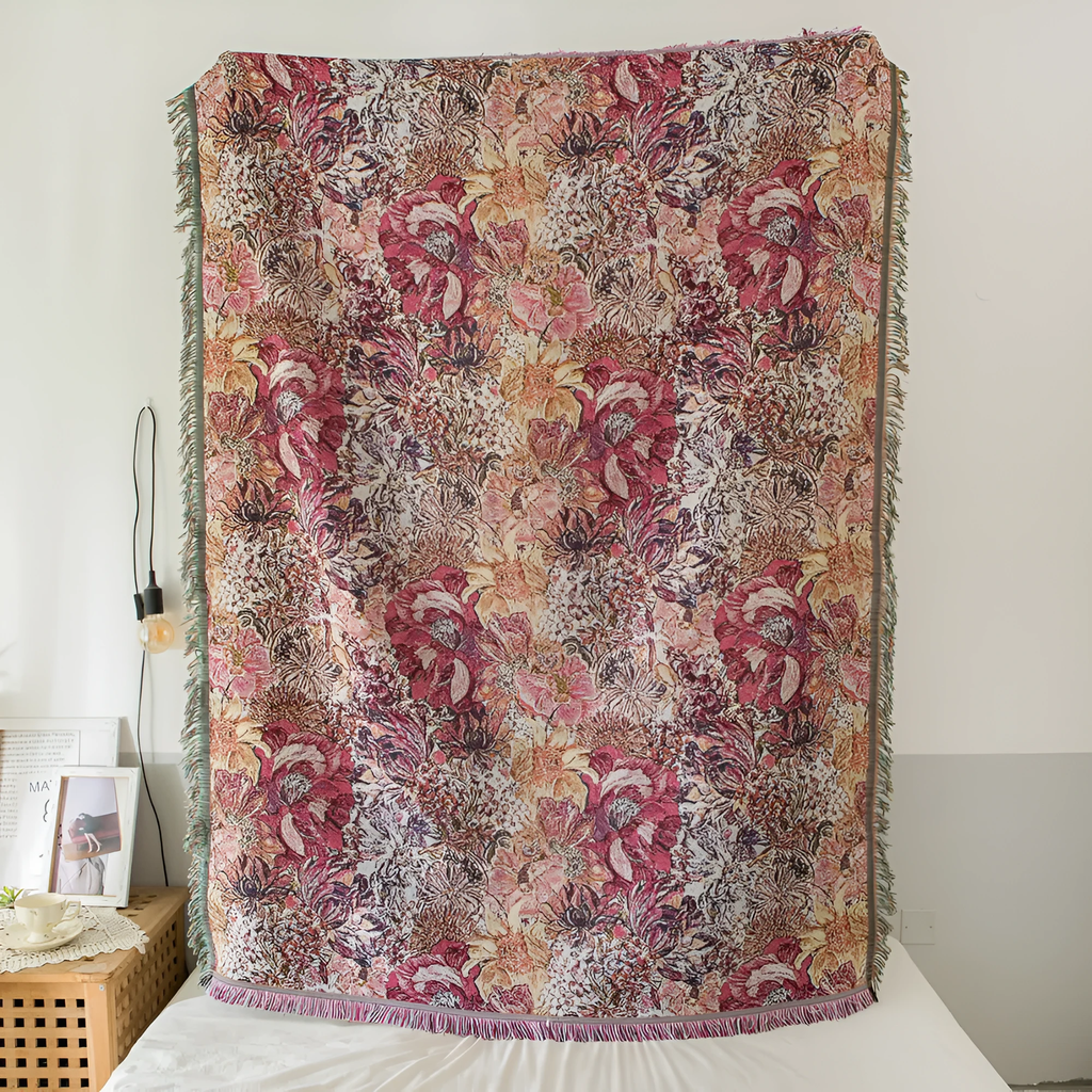 Vintage Floral Tassel Throw Blanket by Casa & Beyond