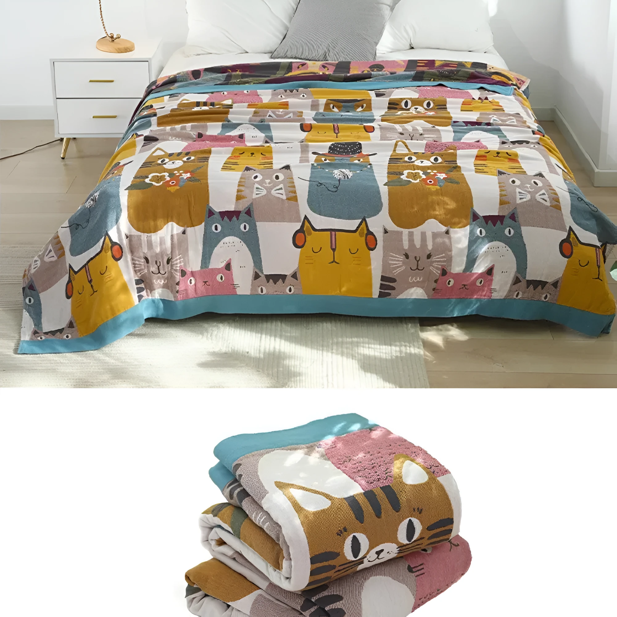 Whimsical Cat-Themed Reversible Blanket by Casa & Beyond