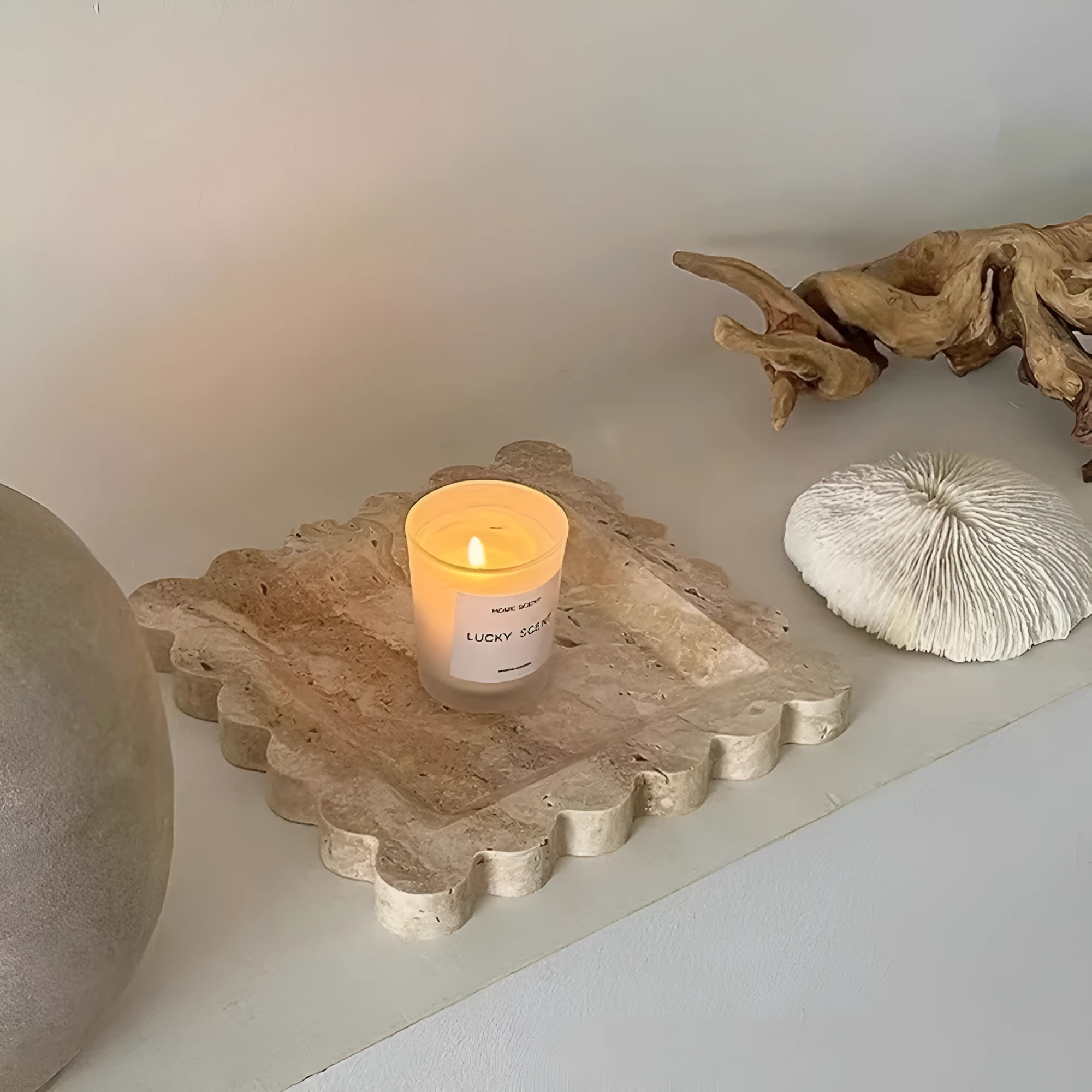 Scalloped Marble Travertine Jewellery Tray by Casa & Beyond