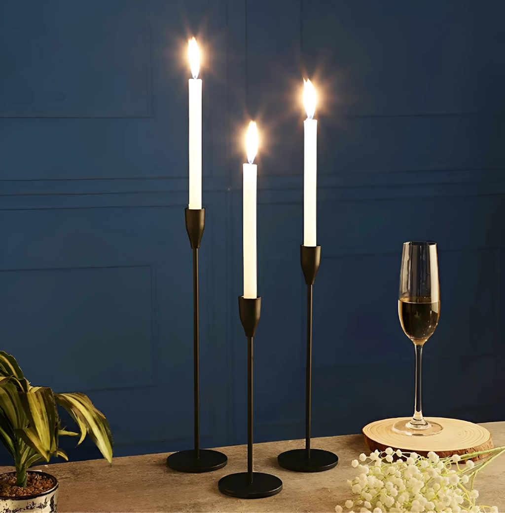 Sleek Metallic Candle Holders | 3 Pcs Set by Casa & Beyond