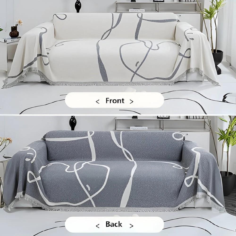 Abstract Line Reversible Chenille Sofa Cover by Casa & Beyond