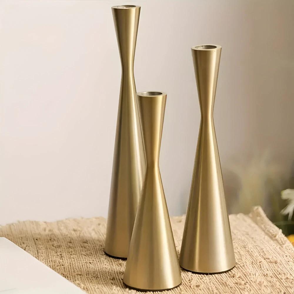 Sleek Nordic Brass Waist Candlestick| 3pcs Set by Casa & Beyond