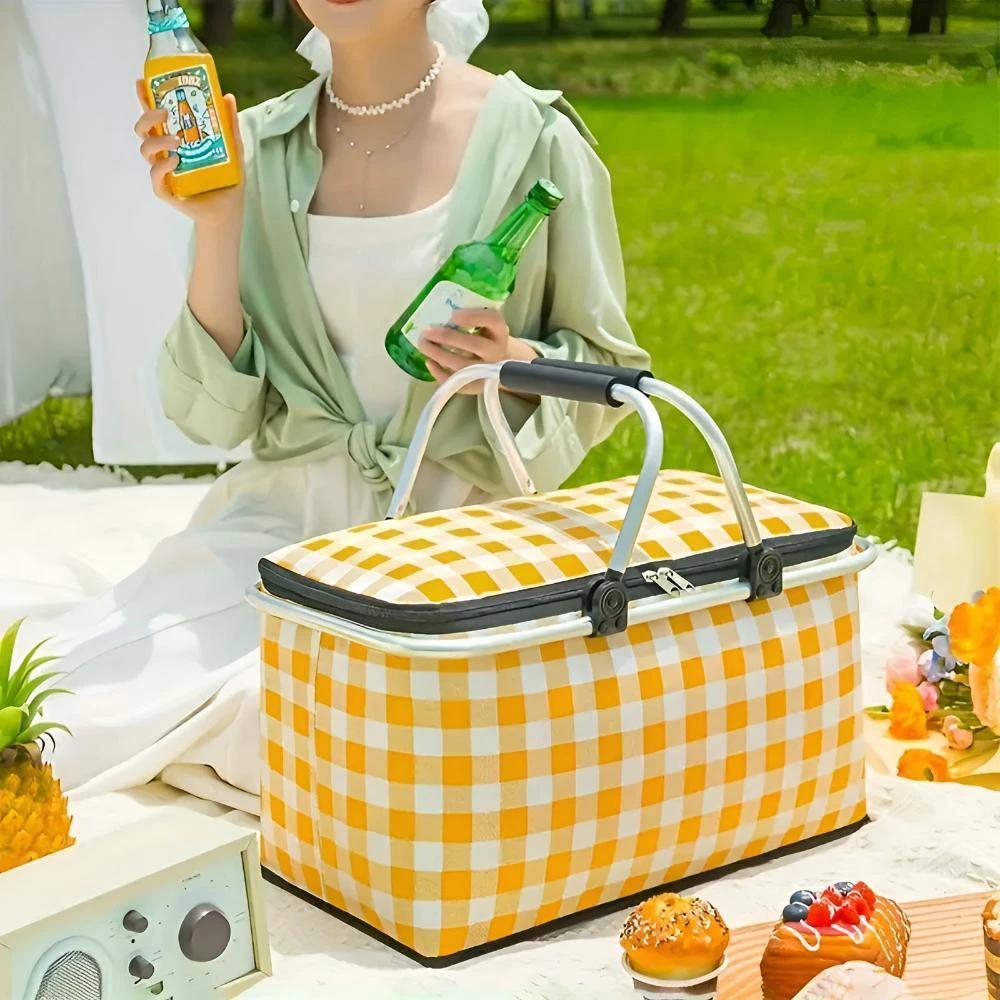 Foldable Checkered Picnic Basket by Casa & Beyond