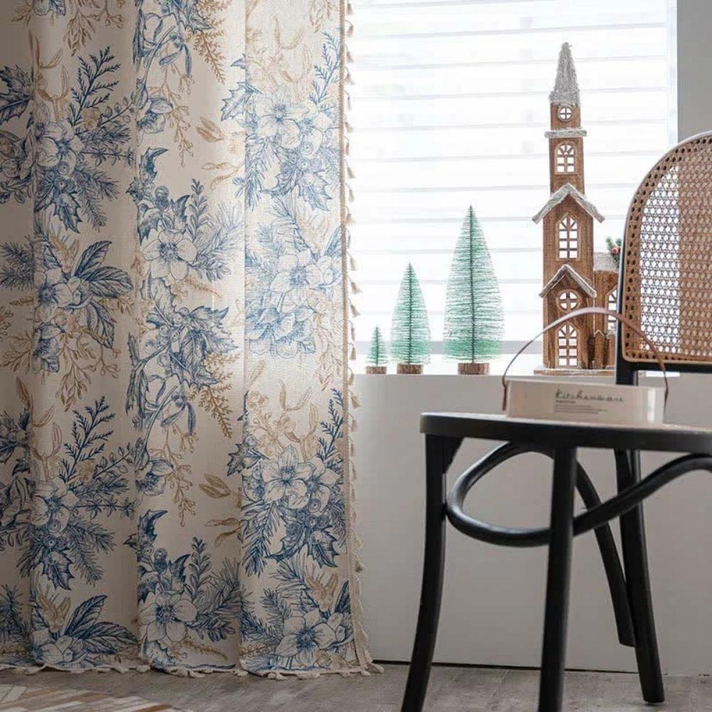 Farmhouse Botanical Blue Floral Curtain by Casa & Beyond