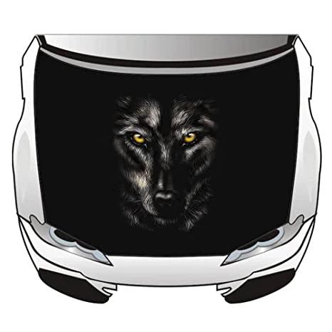 Black Wolf Car Hood Cover Flag , Engine Banner Flag Black Wolf Logo,3.3X5ft/6X7FT,100% Polyester Elastic Fabrics Can be Washed by flagsshop