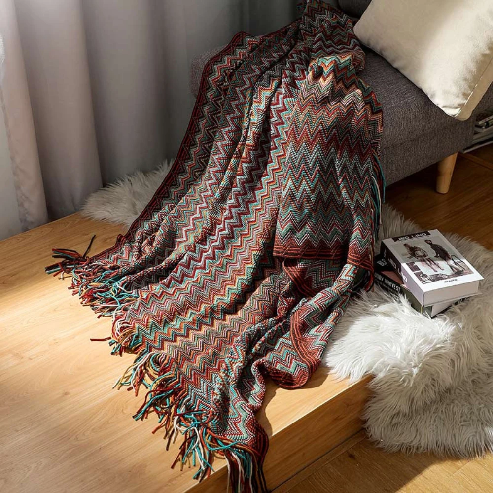 Multicolor Zigzag Tasseled Knit Throw by Casa & Beyond