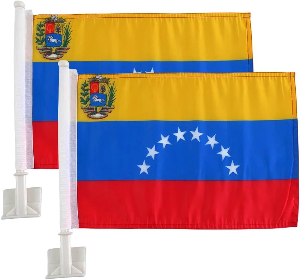Car Window Flag of Venezuela 11X18 Inch(28x46cm) 100% Polyester, Strong White Flagpole by flagsshop