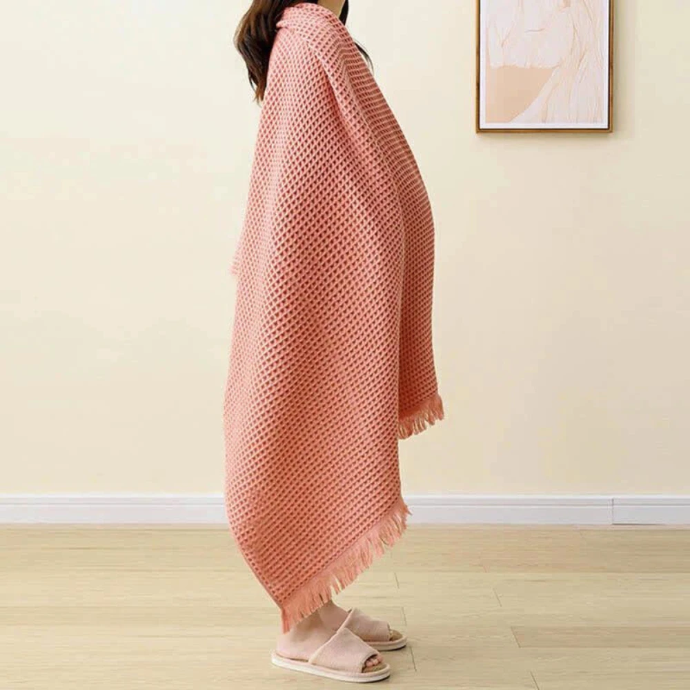 Pure Cotton Waffle Shawl Bath Towel by Casa & Beyond