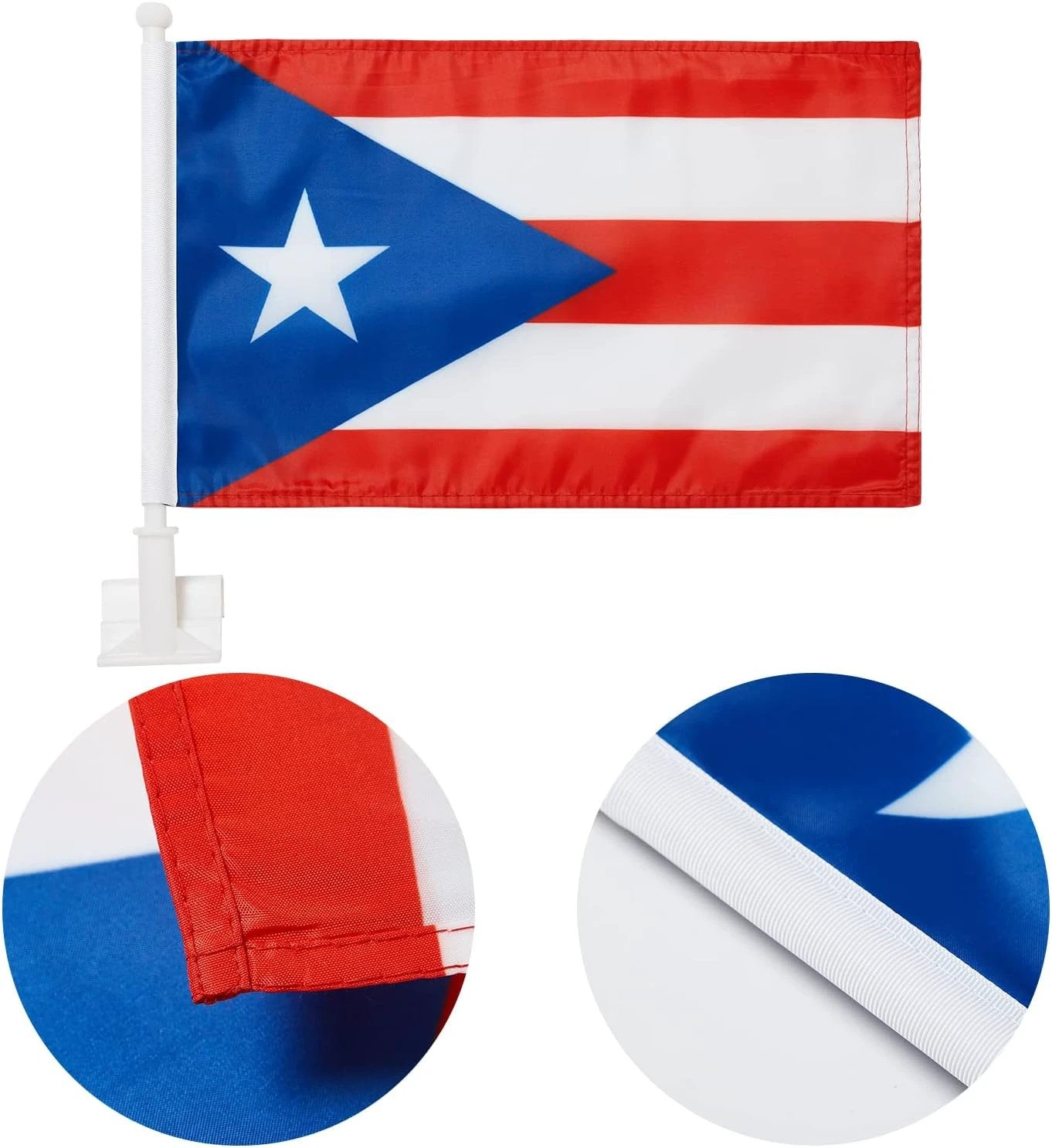 Puerto Rico Flag Car Window Flag of Puerto Rico 11X18Inch(28x46cm) 100% Polyester, Strong White Flagpole by flagsshop