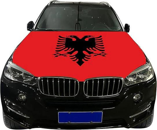 Albania Country Nation Car Hood Cover Flag ,Engine Flag ,3.3X5ft/6X7FT, 100% Polyester Elastic Fabrics Can be Washed Suitable for large SUV and Pickup Trucks by flagsshop