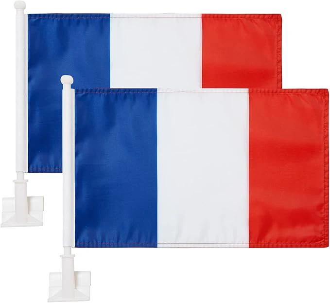 French Flag Car Window Flag of France 11X18 Inch(28x46cm) 100% Polyester, Strong White Flagpole by flagsshop