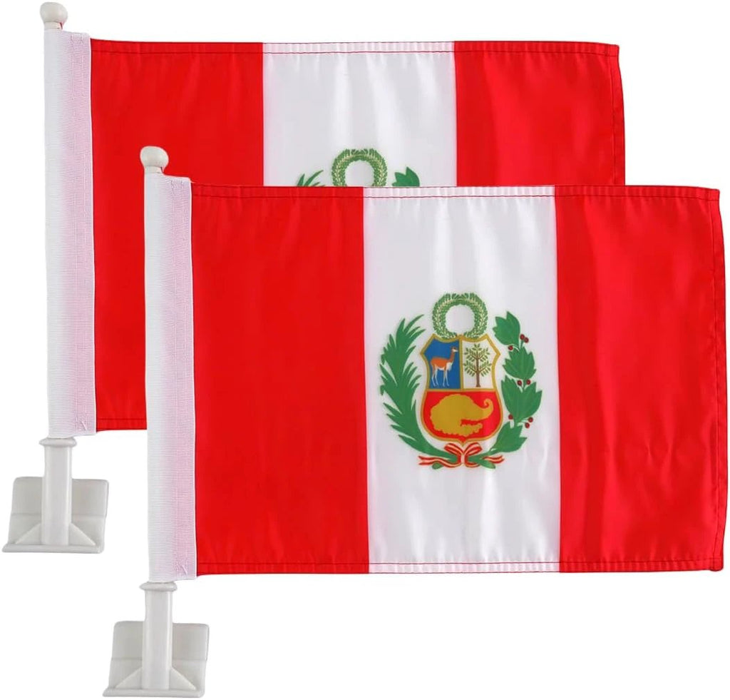 Peru flag Car Window Flag of Peru 11X18 Inch(28x46cm) 100% Polyester, Strong White Flagpole by flagsshop