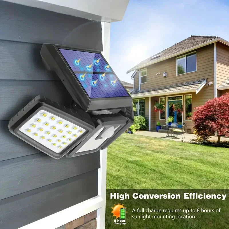 Solar LED Floodlight with Motion Sensor – 3-Head Outdoor Security Lighting for Garden, Driveway & Garage by BowLift