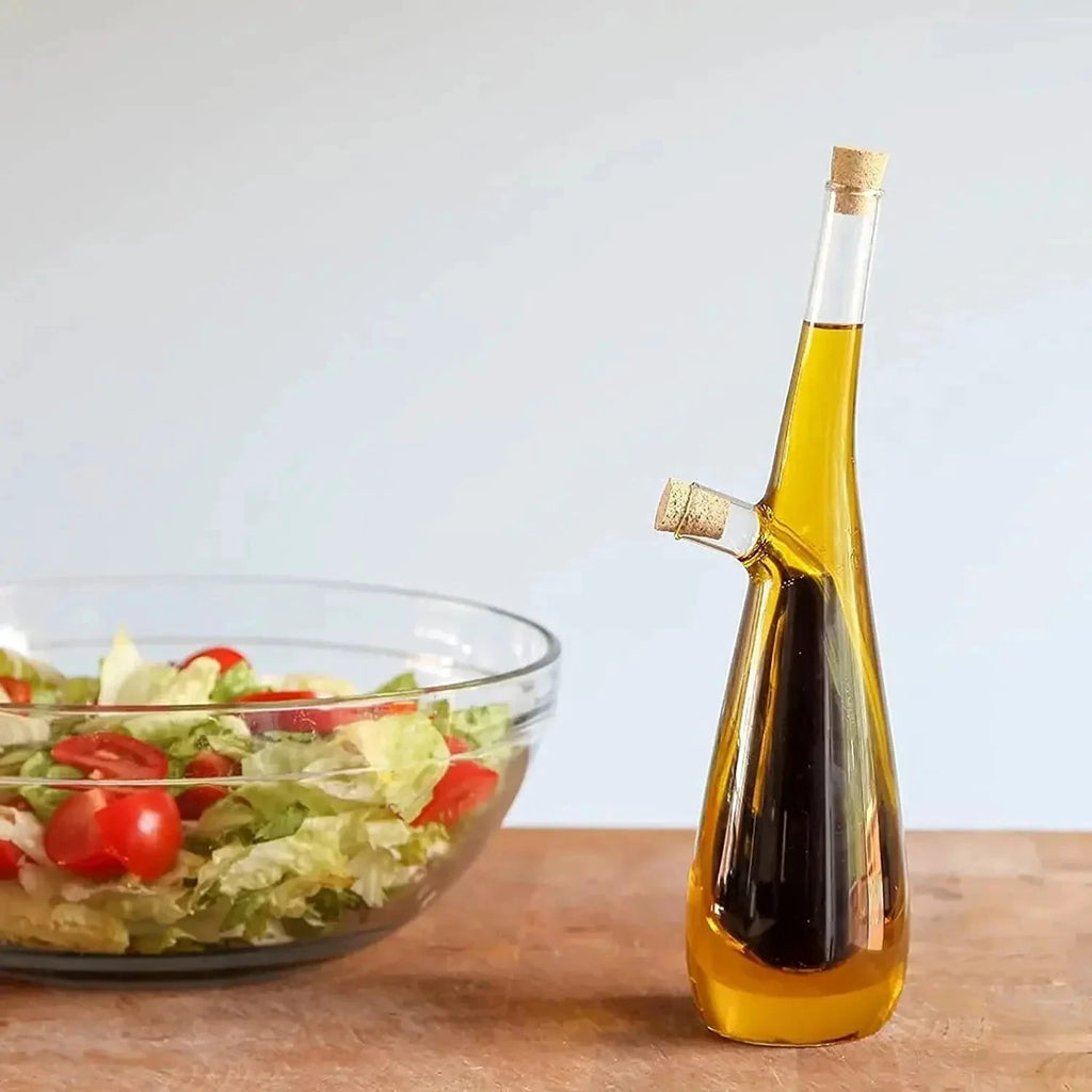 2 In 1 Double Layer Glass Olive Oil Bottle with Stopper Double Pourer by Bowlift
