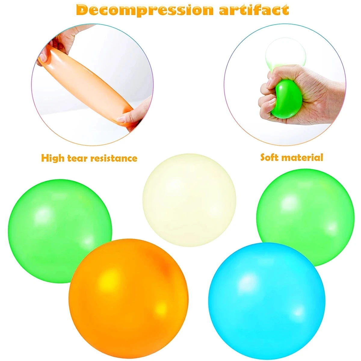 Decompression Glowing Wall Sticking Ball (4 PACK) Bowlift by Bowlift