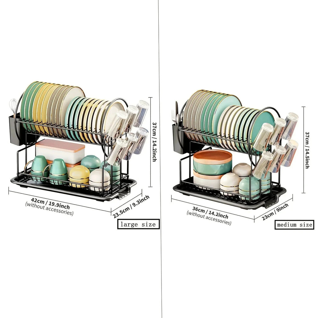 2 Tier Dish Drying Rack Drain Board Set Tableware Drainer Kitchen Rack by Bowlift