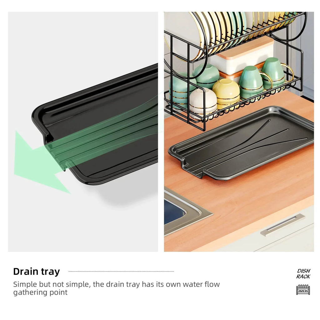 2 Tier Dish Drying Rack Drain Board Set Tableware Drainer Kitchen Rack by Bowlift