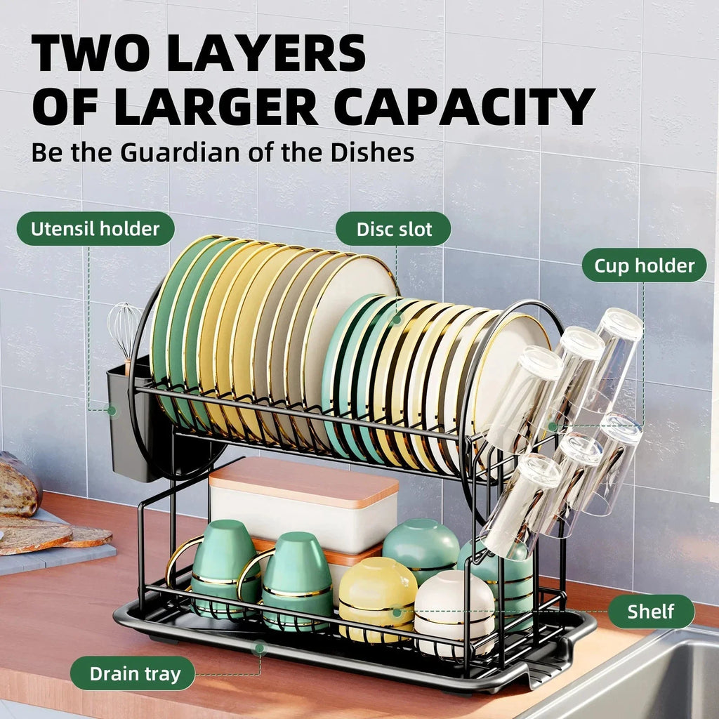 2 Tier Dish Drying Rack Drain Board Set Tableware Drainer Kitchen Rack by Bowlift