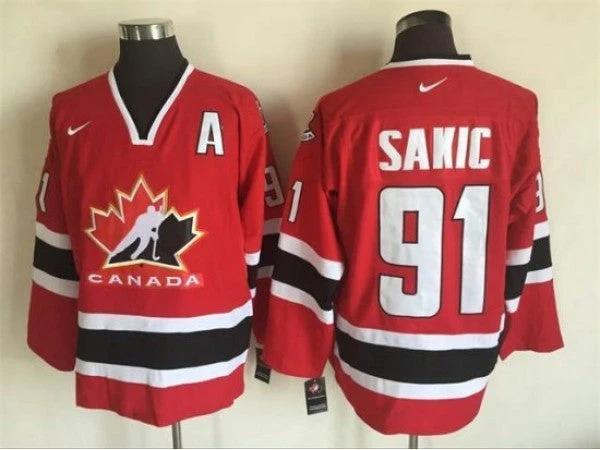 2002 Winter Olympics Team Canada #91 Joe Sakic CCM Vintage Jersey - Red by Hockey David