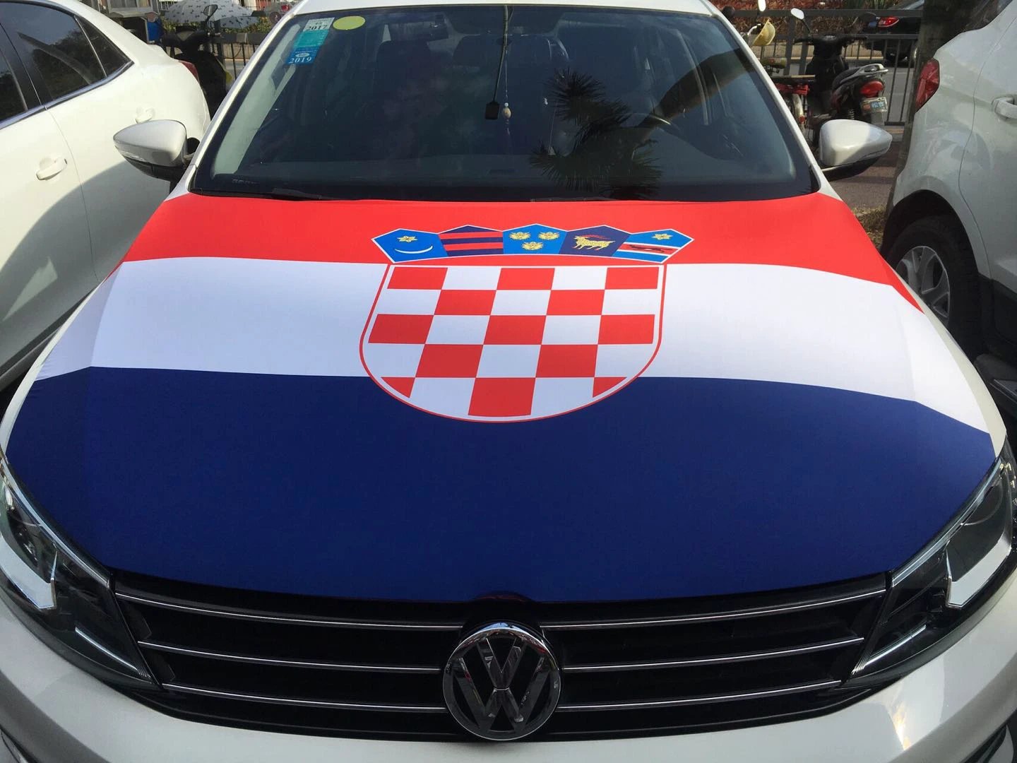 Croatia Flag, Car Hood Cover Flag The Republic of Croatia ,Republika Hrvatska Engine Banner,3.3X5ft/6X7FT,100% Polyester Elastic Fabrics Can be Washed by flagsshop