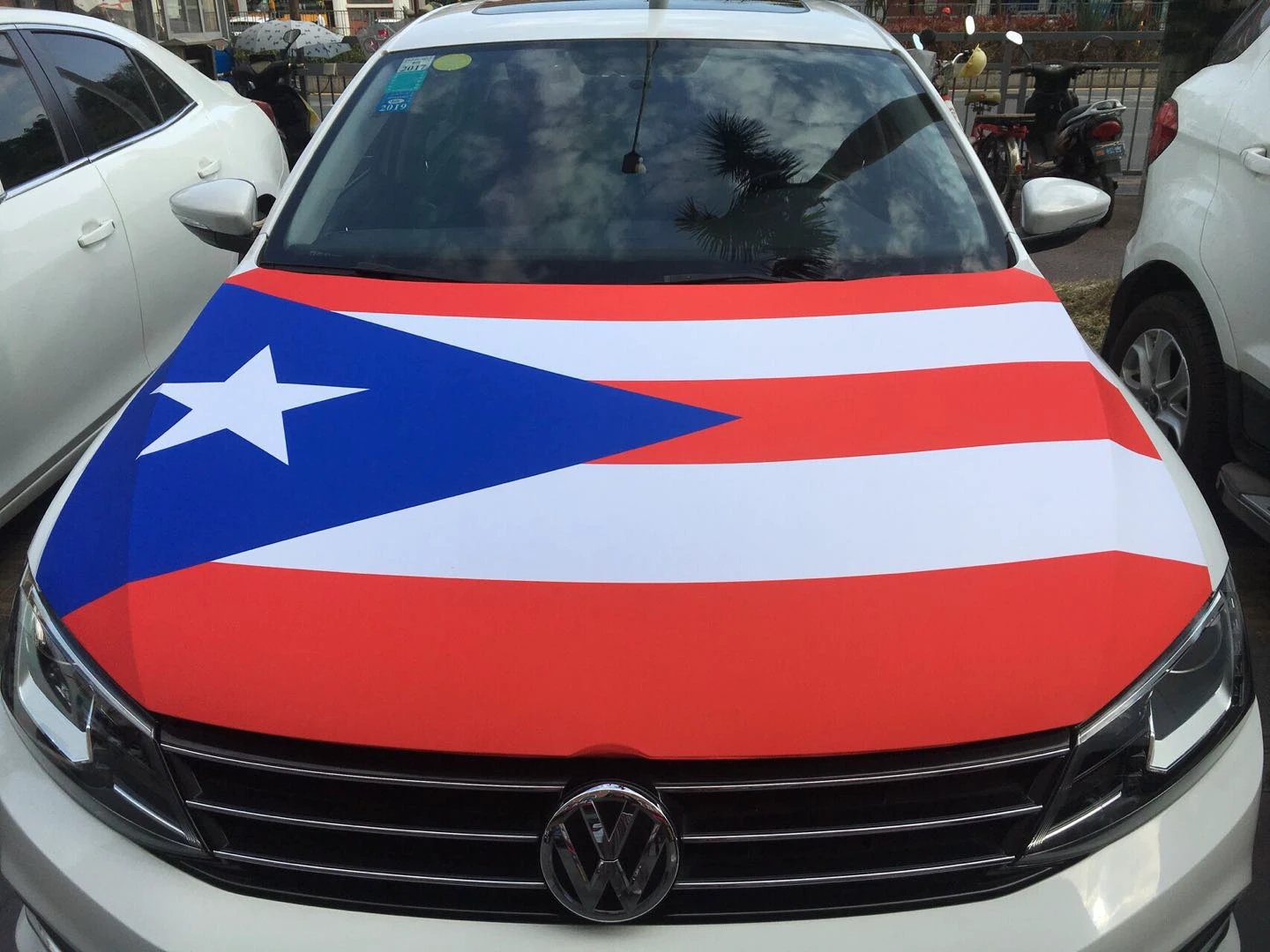 Orange Car Hood Cover Flag ,Orange Engine Banner,3.3X5ft,6X7FT100% Polyester Elastic Fabrics Can be Washed by flagsshop