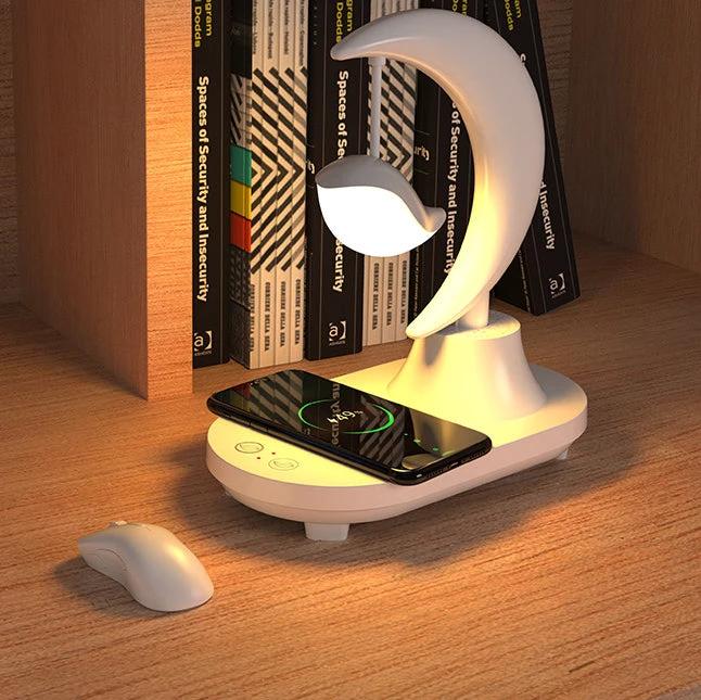 Moonsphere wireless LED lamp with Bluetooth speaker and charger Bowlift by Bowlift