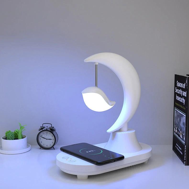 Moonsphere wireless LED lamp with Bluetooth speaker and charger Bowlift by Bowlift