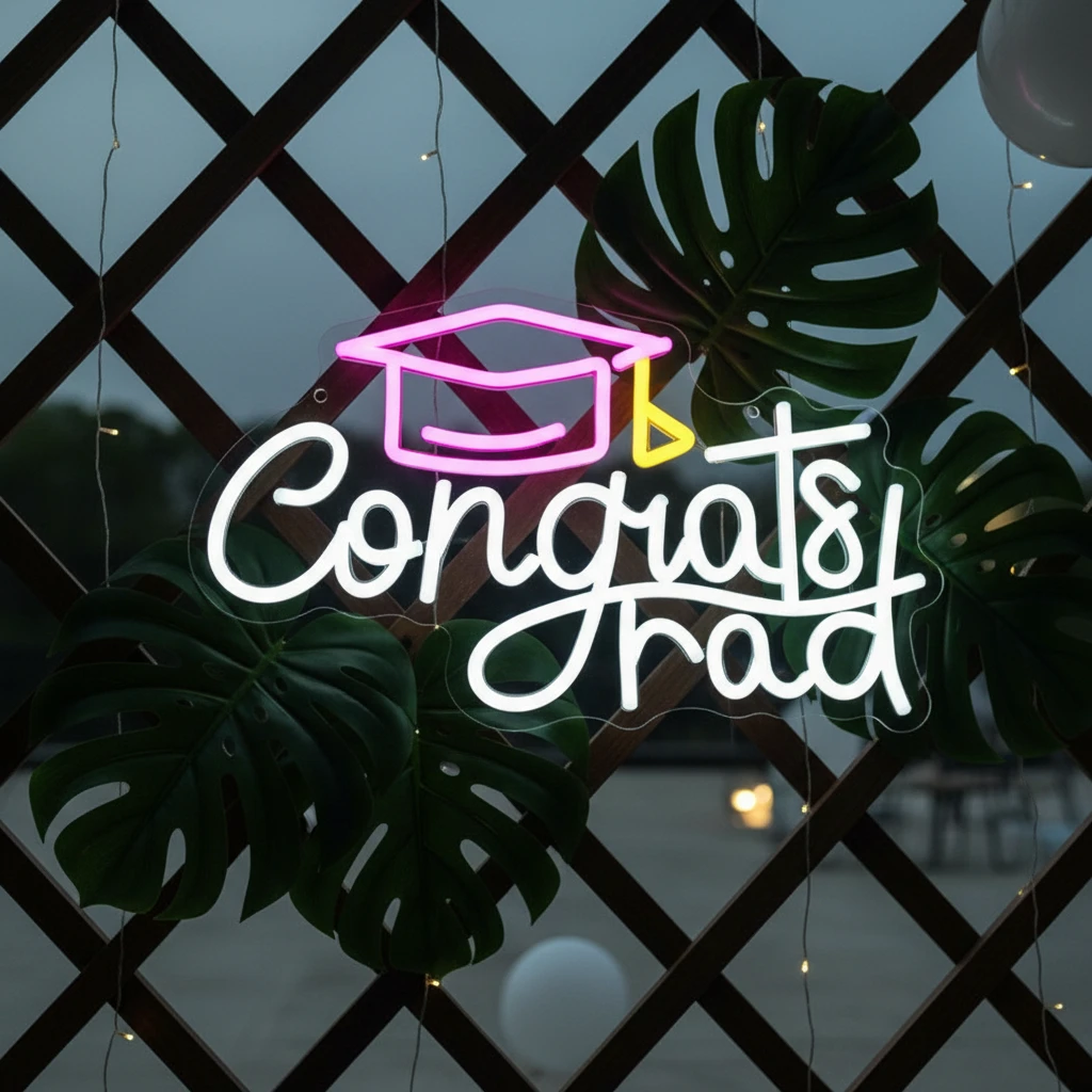 2025 Congrats Grad Sign Graduation Cap Led Neon Sign by Neonchics