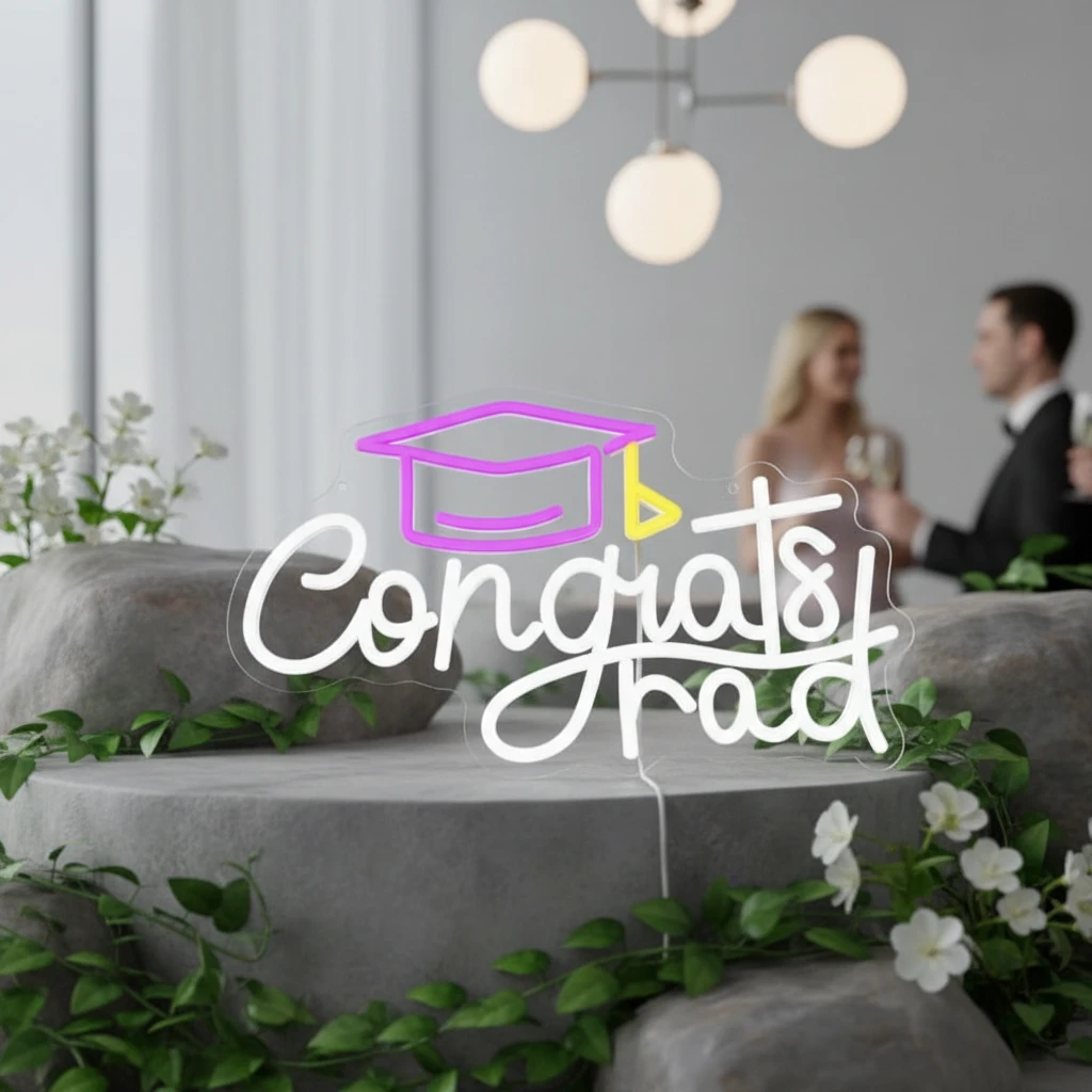 2025 Congrats Grad Sign Graduation Cap Led Neon Sign by Neonchics