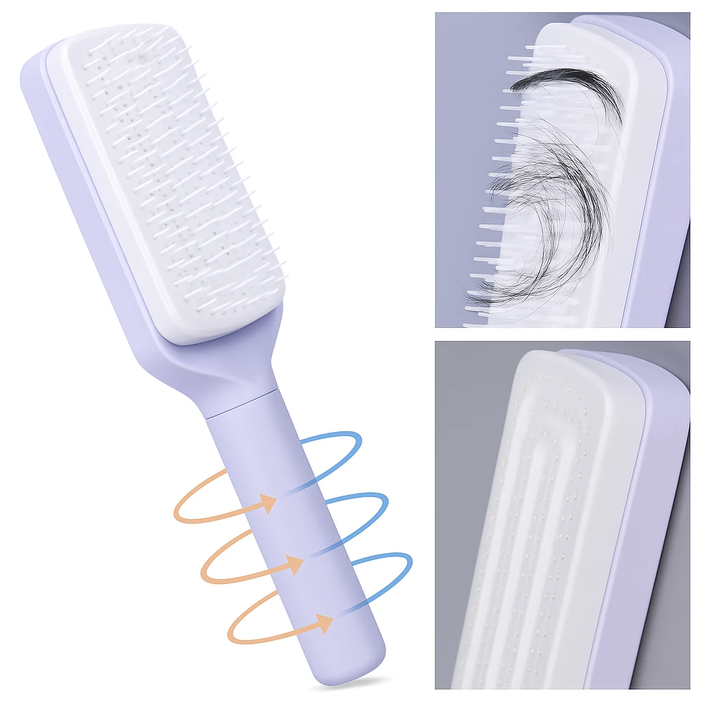 Cleaning Hairbrush – Gentle Detangle – Retractable Bristle Design – For All Hair Types & Busy Mornings Bowlift by Bowlift