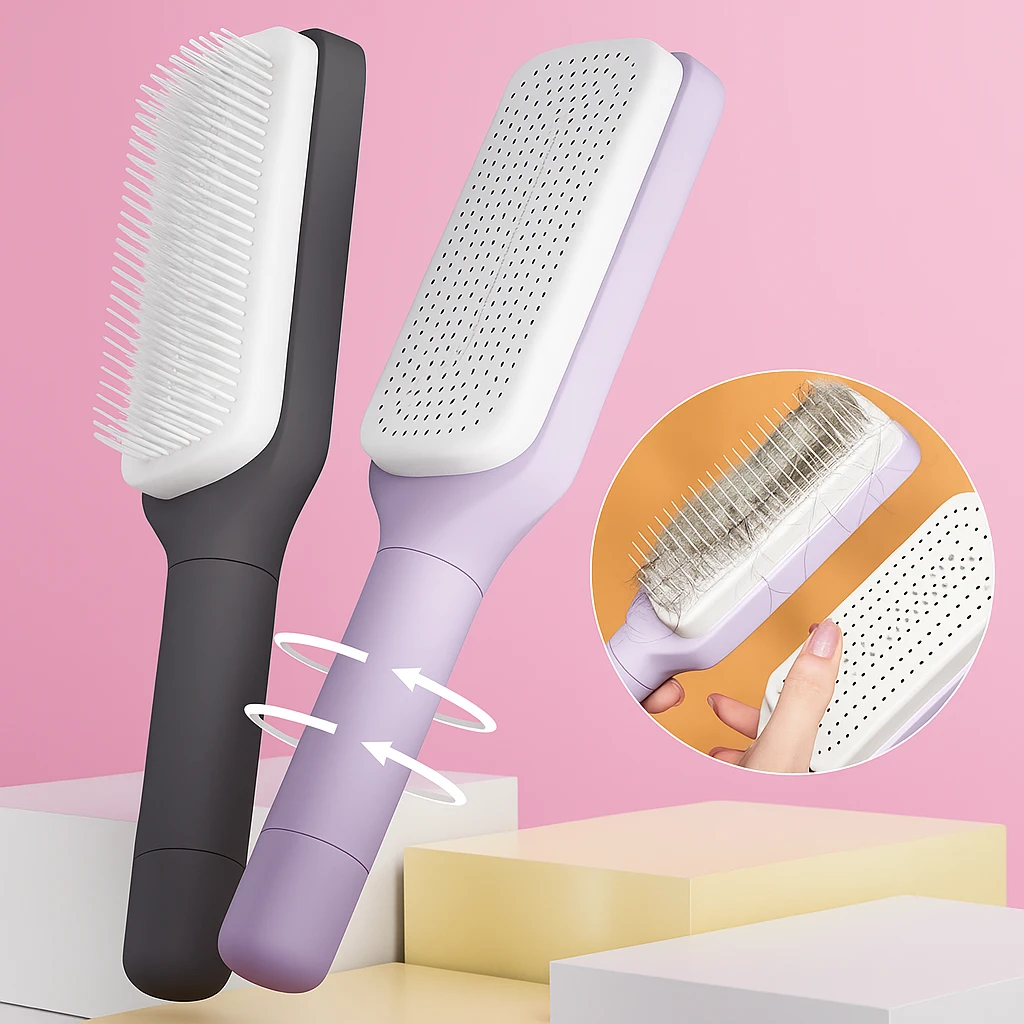 Cleaning Hairbrush – Gentle Detangle – Retractable Bristle Design – For All Hair Types & Busy Mornings Bowlift by Bowlift