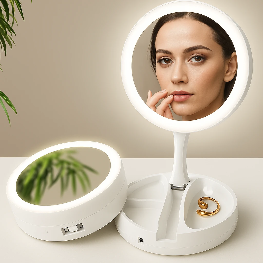 Sided Magnifying Mirror – LED Illumination – 10× Magnification – Makeup & Tweezing Bowlift by Bowlift
