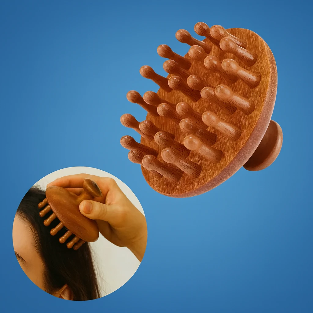 Stress-Relief & Hair Health – Natural Sandalwood Wide-Tooth – Home Office Travel Use Bowlift by Bowlift