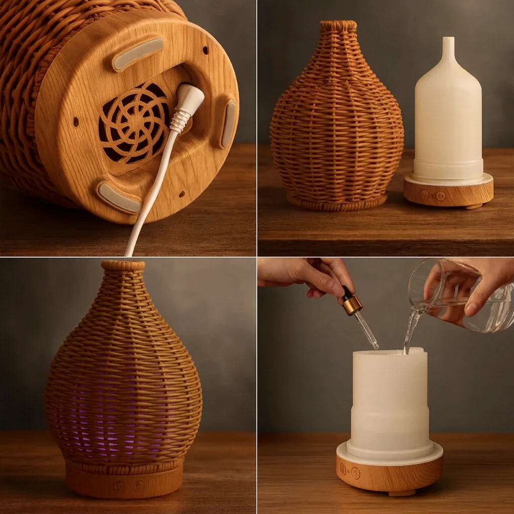 Oil Diffuser – Dry-Air Relief for Bedroom & Nursery – Quiet USB 5 V – 80 ml Stylish Vase Design Bowlift by Bowlift