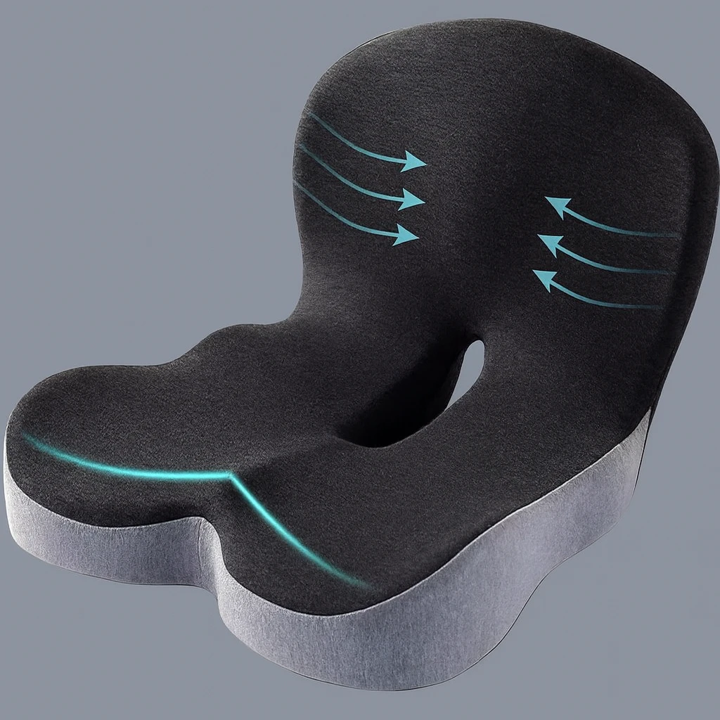 Lumbar & Coccyx Pain Relief – Memory Foam Non-Slip Support – Office Car Home Use Bowlift by Bowlift