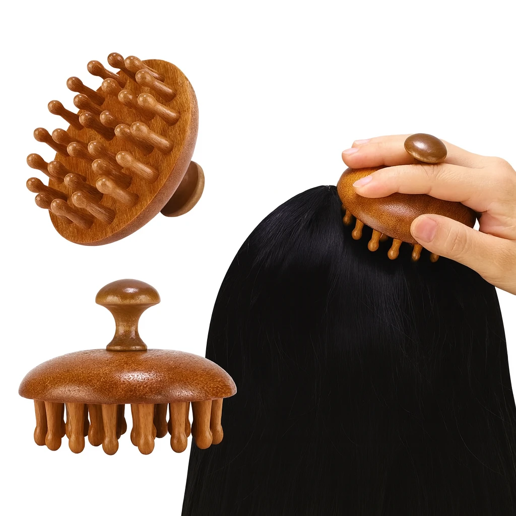 Stress-Relief & Hair Health – Natural Sandalwood Wide-Tooth – Home Office Travel Use Bowlift by Bowlift