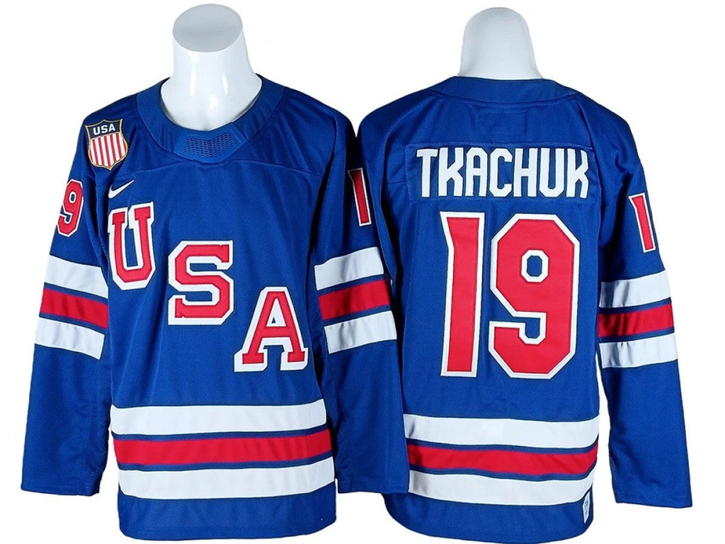 2026 Winter Olympics Team USA #19 Matthew Tkachuk Blue Hockey Jersey Stitched by Hockey David