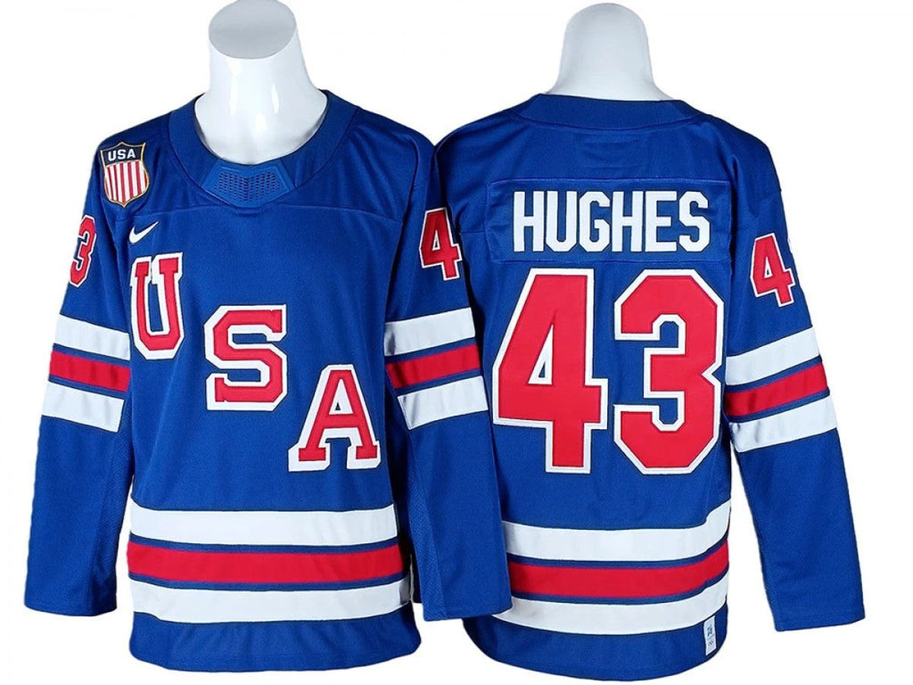 2026 Winter Olympics Team USA #43 Quinn Hughes Blue Hockey Jersey Stitched by Hockey David