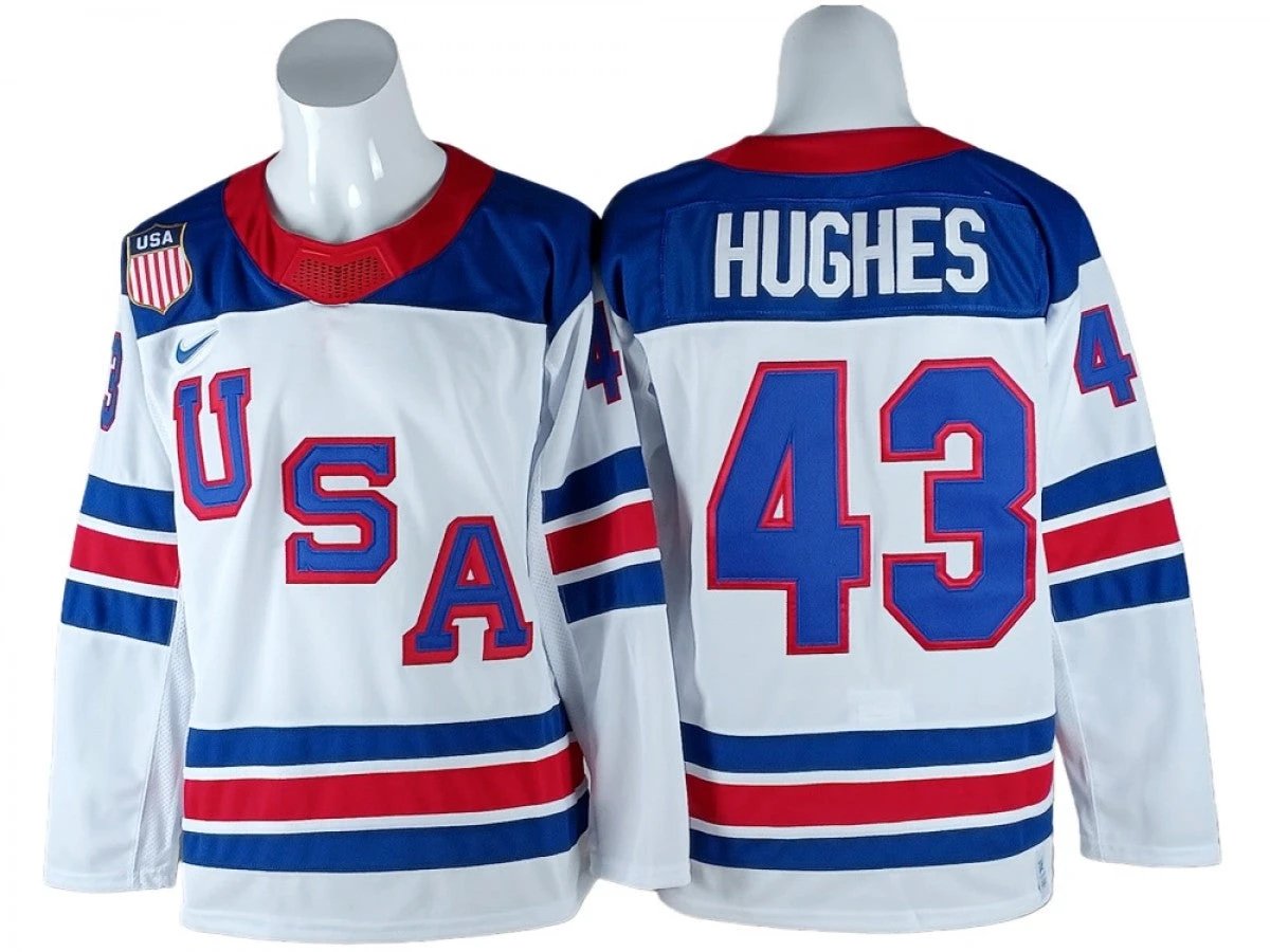2026 Winter Olympics Team USA #43 Quinn Hughes White Hockey Jersey by Hockey David