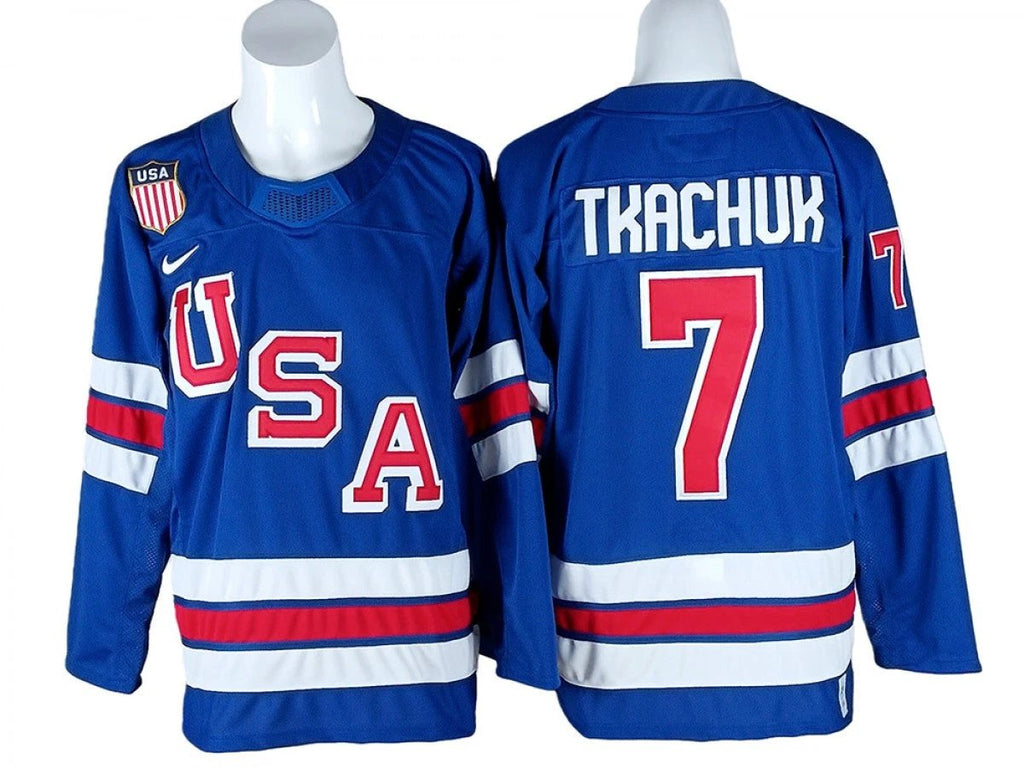 2026 Winter Olympics Team USA #7 Brady Tkachuk Blue Hockey Jersey Stitched by Hockey David